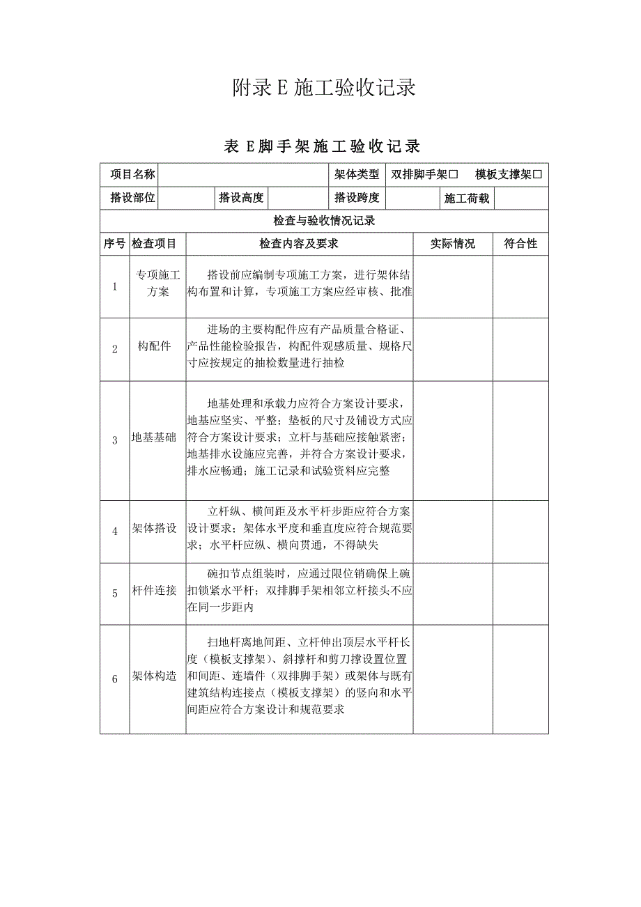 碗扣支架验收要求及验收表_第1页