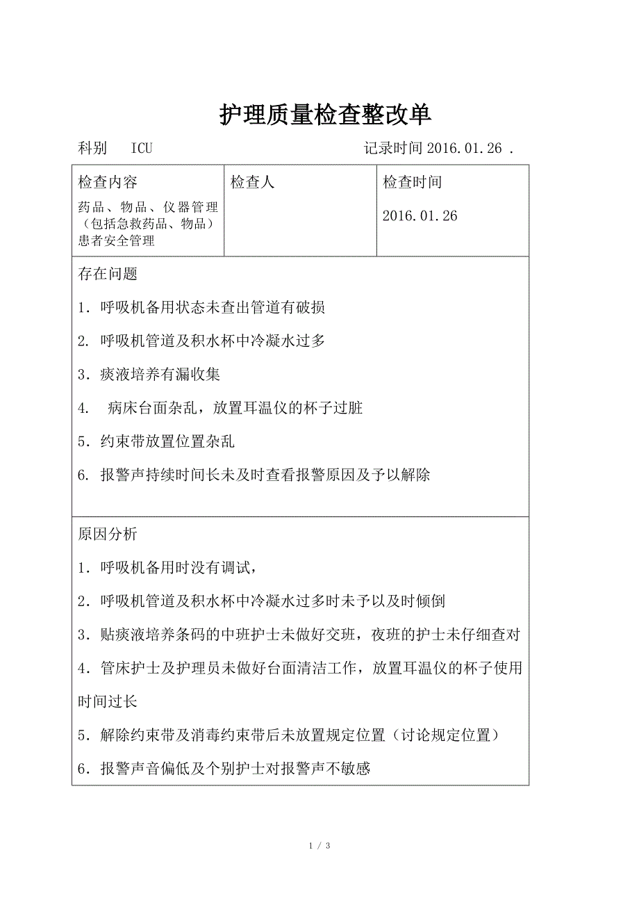 护理质量检查整改单_第1页