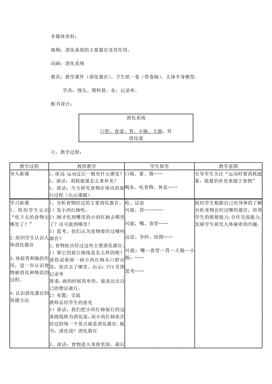 2021-2022年四年级科学上册《食物在人体内的旅行》教学设计 教科版_第2页