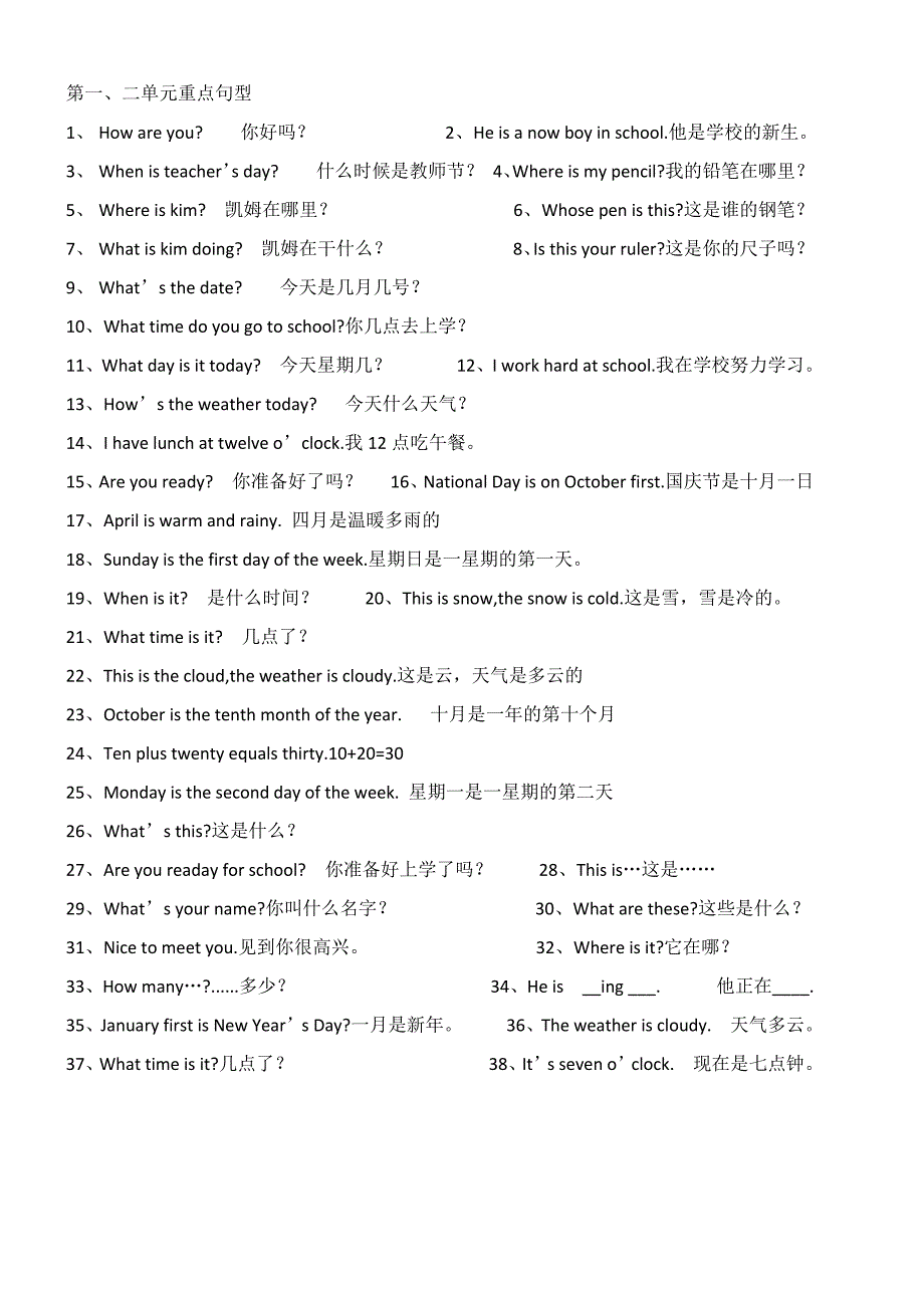 冀教版四年级下册英重点句型_第1页