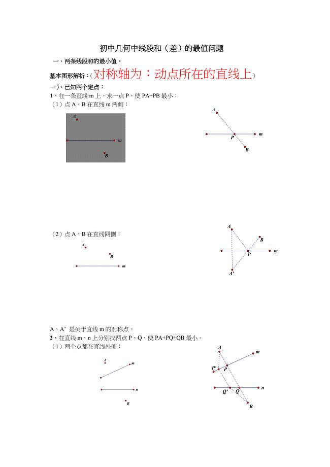 初中几何中线段和差最大值最小值典型分析最全.doc