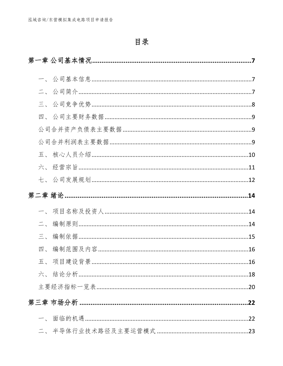 东营模拟集成电路项目申请报告（模板范本）_第1页