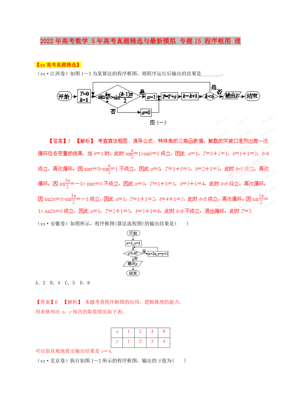 2022年高考数学 5年高考真题精选与最新模拟 专题15 程序框图 理_第1页