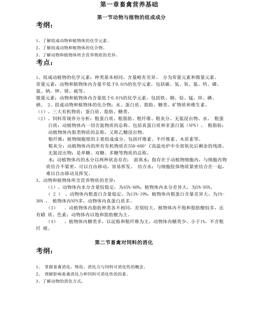 畜禽营养与饲料知识点汇总：+畜禽营养基础_第1页