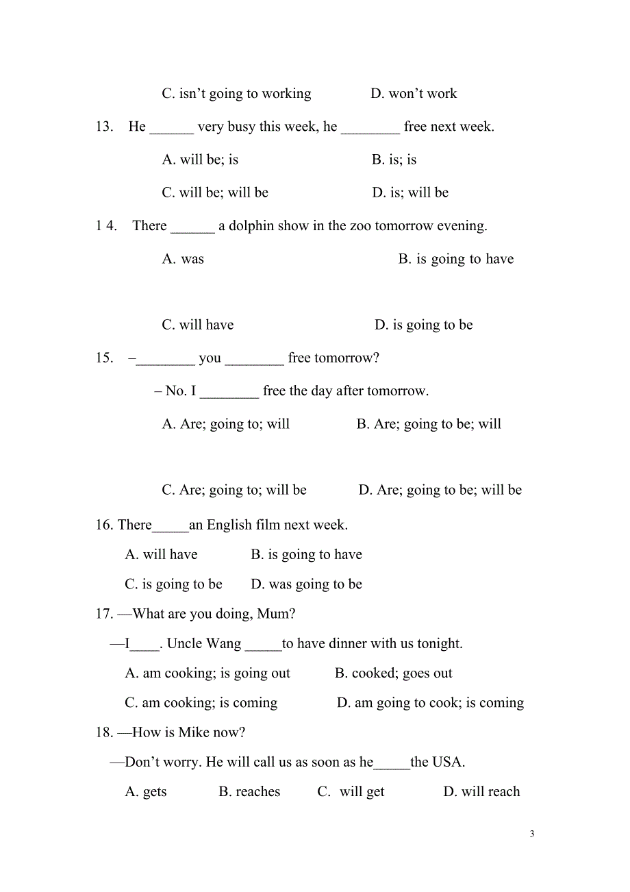 初中英语语法系列第十一讲一般将来时精练（100题含答案）（全国通用）_第3页