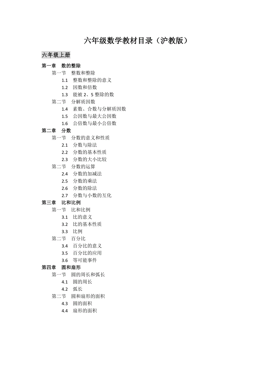 六年级数学上册知识汇总沪教版_第1页