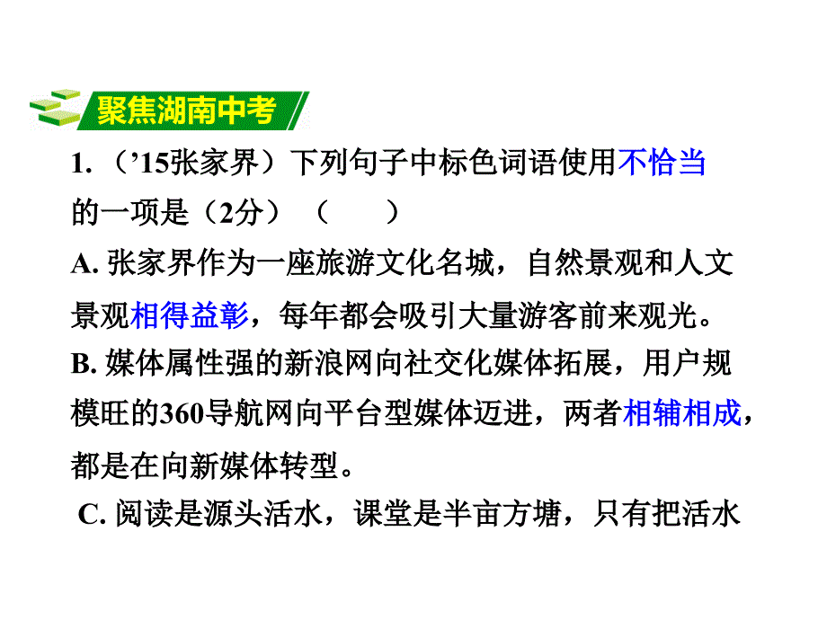 湖南益阳中考语文 专题三 词语理解与应用复习课件 语文版_第2页