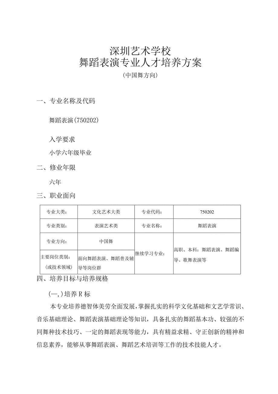 深圳艺术学校舞蹈表演专业人才培养方案_第4页