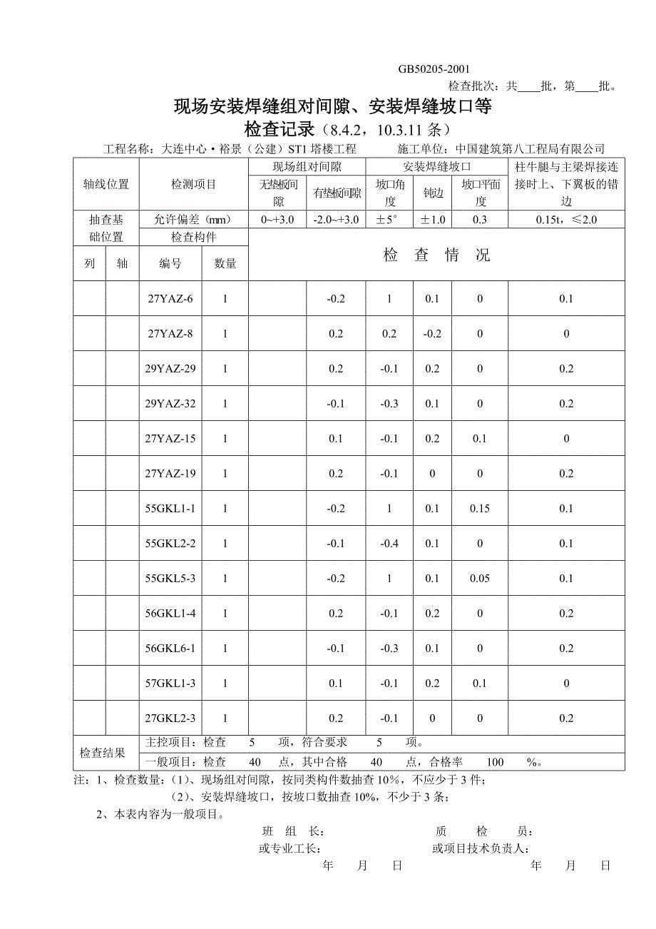 现场安装焊缝组对间隙、安装焊缝坡口等检查记录.doc_第5页