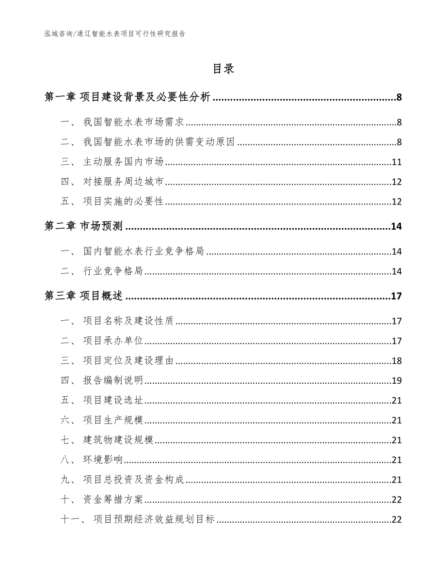 通辽智能水表项目可行性研究报告【范文模板】_第1页