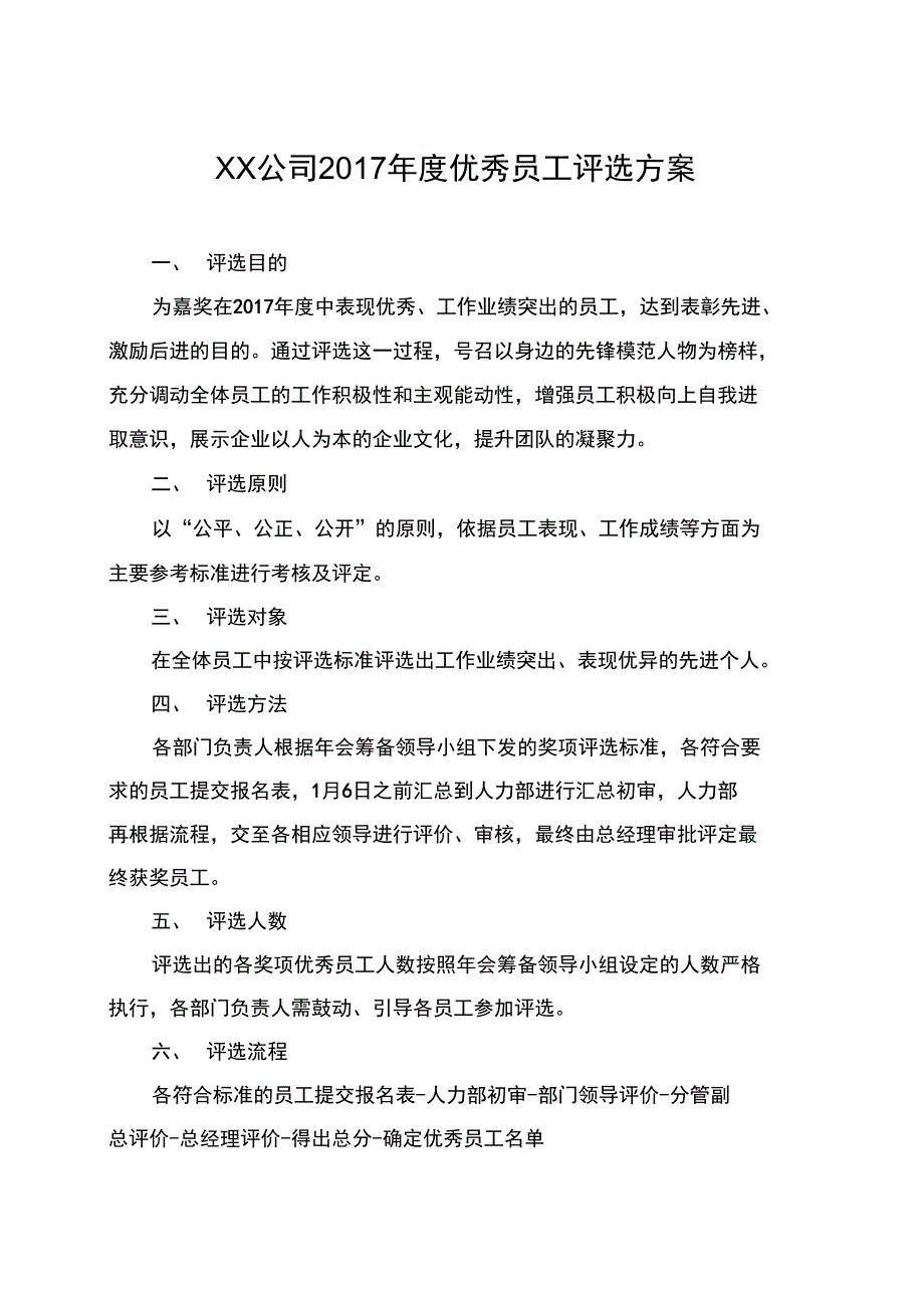 2017公司管理系统优秀员工评选方案设计_第1页