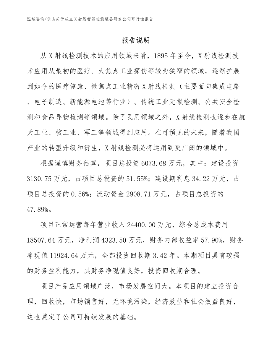 乐山关于成立X射线智能检测装备研发公司可行性报告（模板参考）_第1页