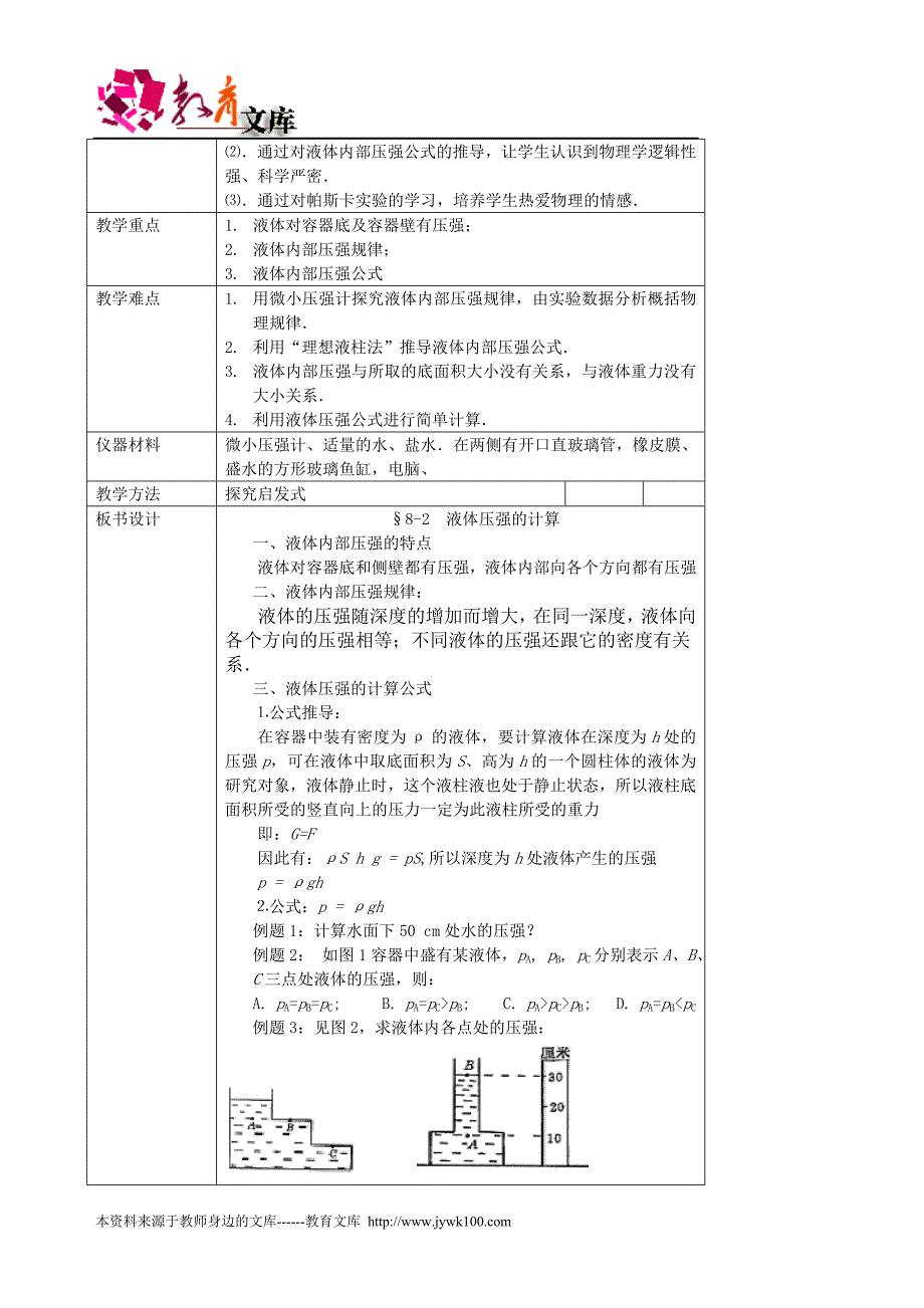 八年级物理教案压强和浮力_第4页