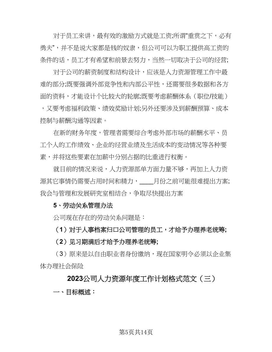 2023公司人力资源年度工作计划格式范文（四篇）_第5页