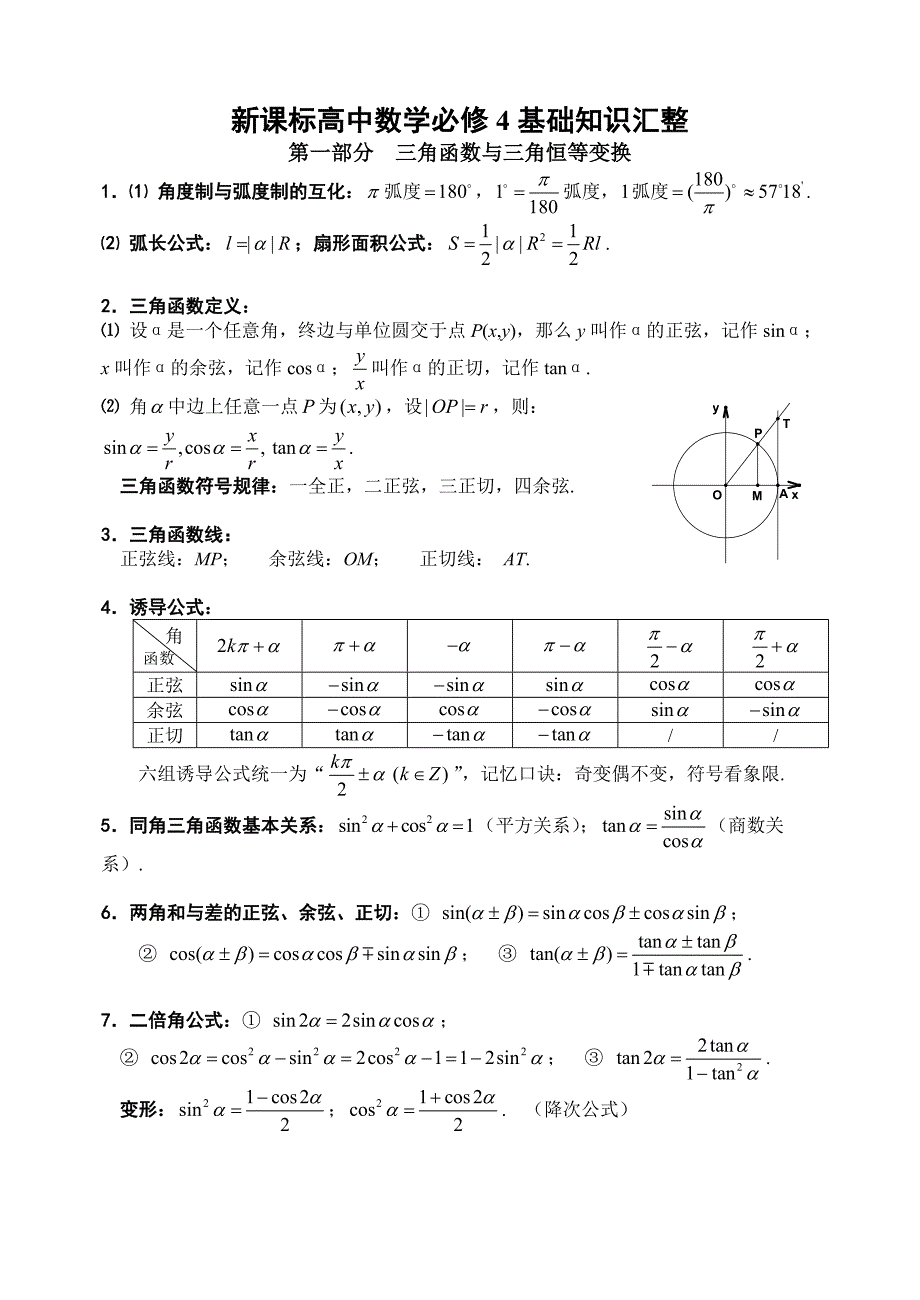 高中数学必修4基础知识汇整_第1页