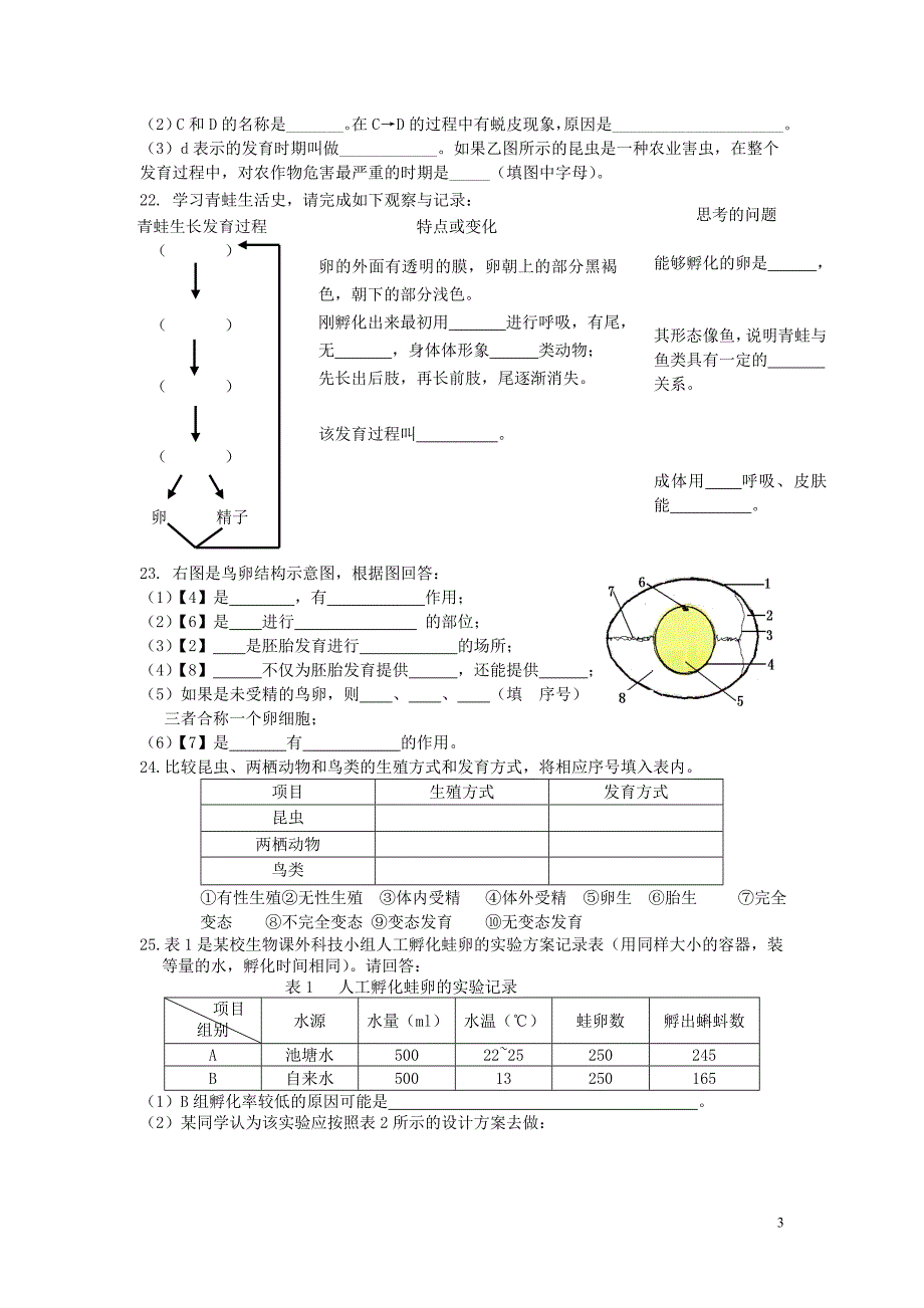 第二章动物的生殖和发育单元测试题_第3页