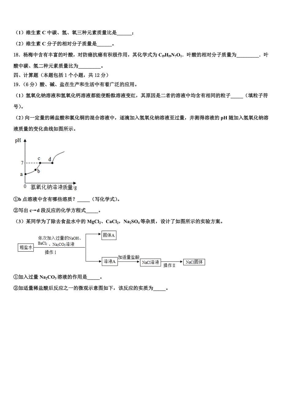 2023届安徽省合肥四十二中学化学九上期末质量跟踪监视试题含解析.doc_第5页