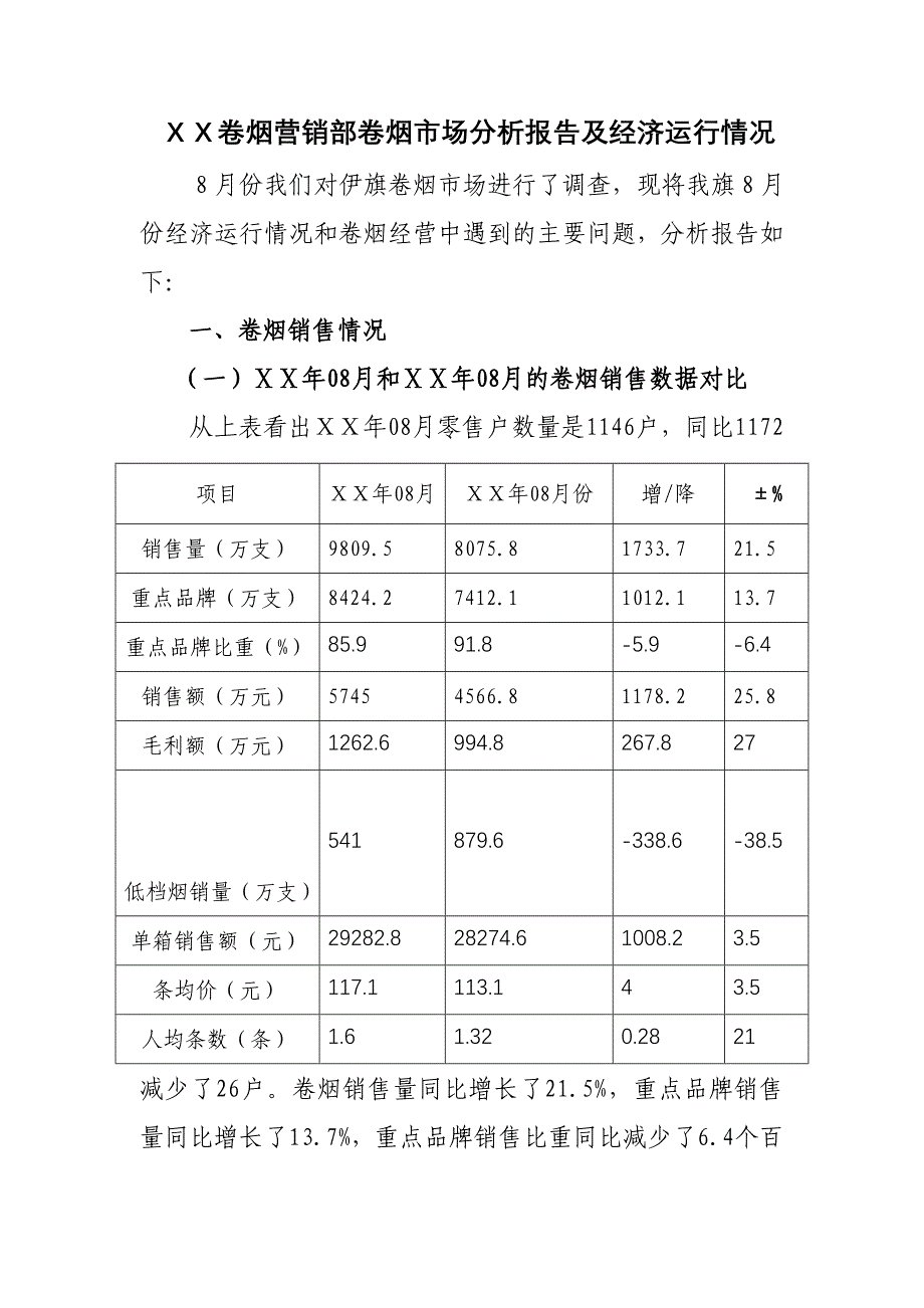 卷烟营销部卷烟市场分析报告及经济运行情况_第1页