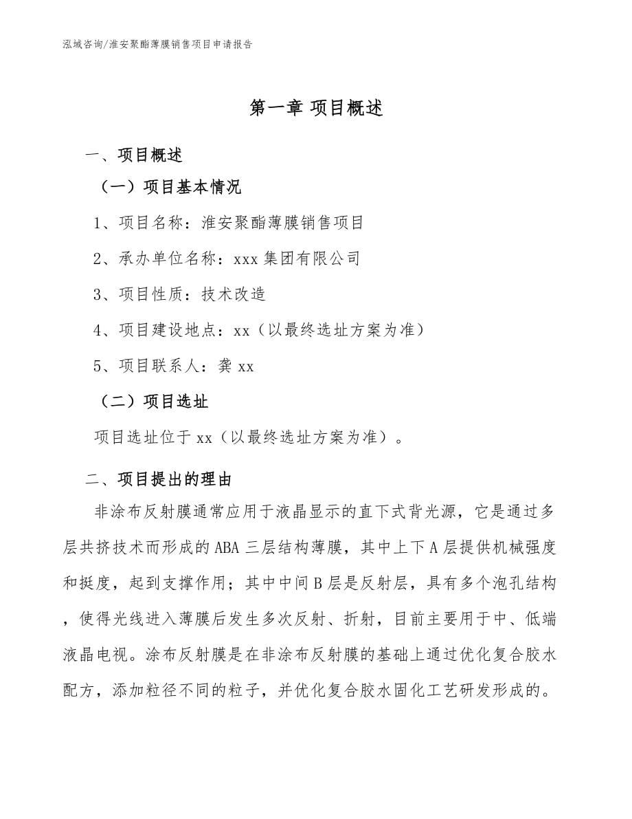 淮安聚酯薄膜销售项目申请报告（范文）_第5页