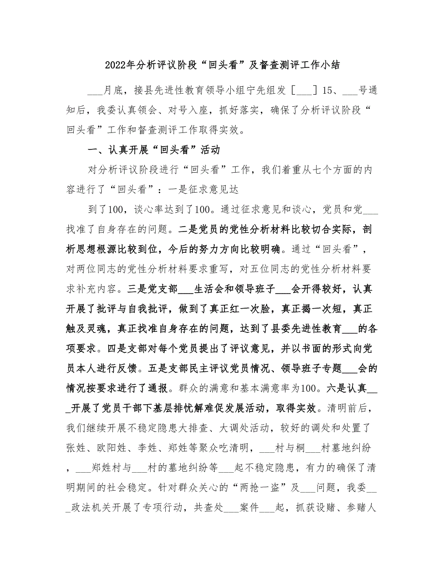 2022年分析评议阶段“回头看”及督查测评工作小结_第1页