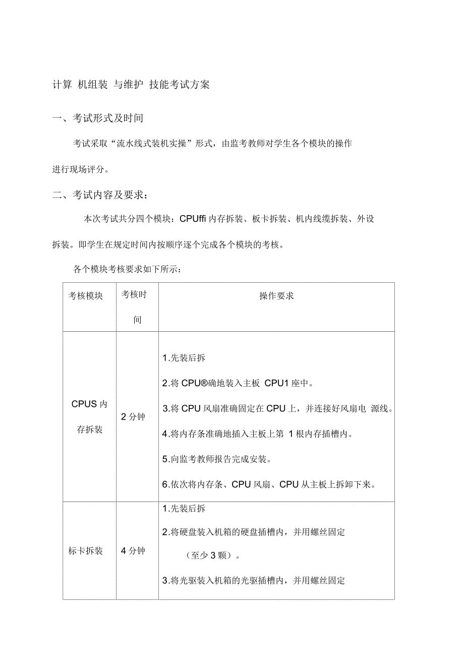 《计算机组装与维护》技能考核方案_第1页