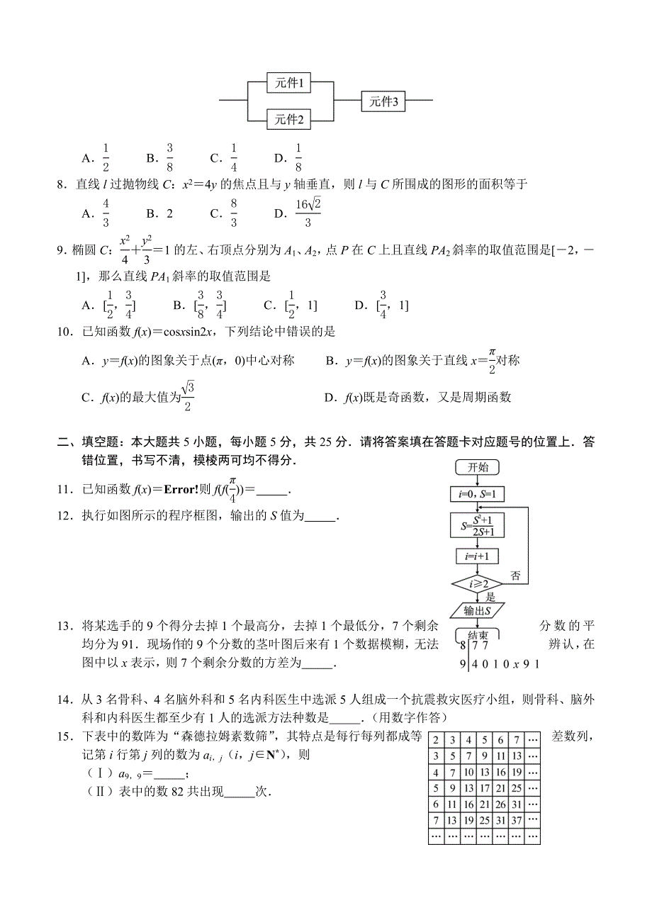 湖北省武汉市高三上学期11月调研考试数学理试题含答案_第2页