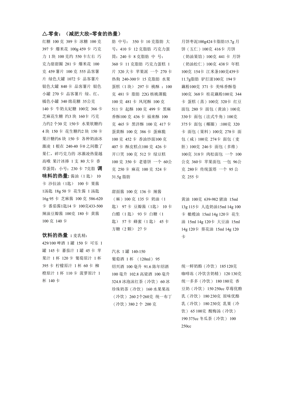 减肥计划——食品热量表、运动消耗表_第4页