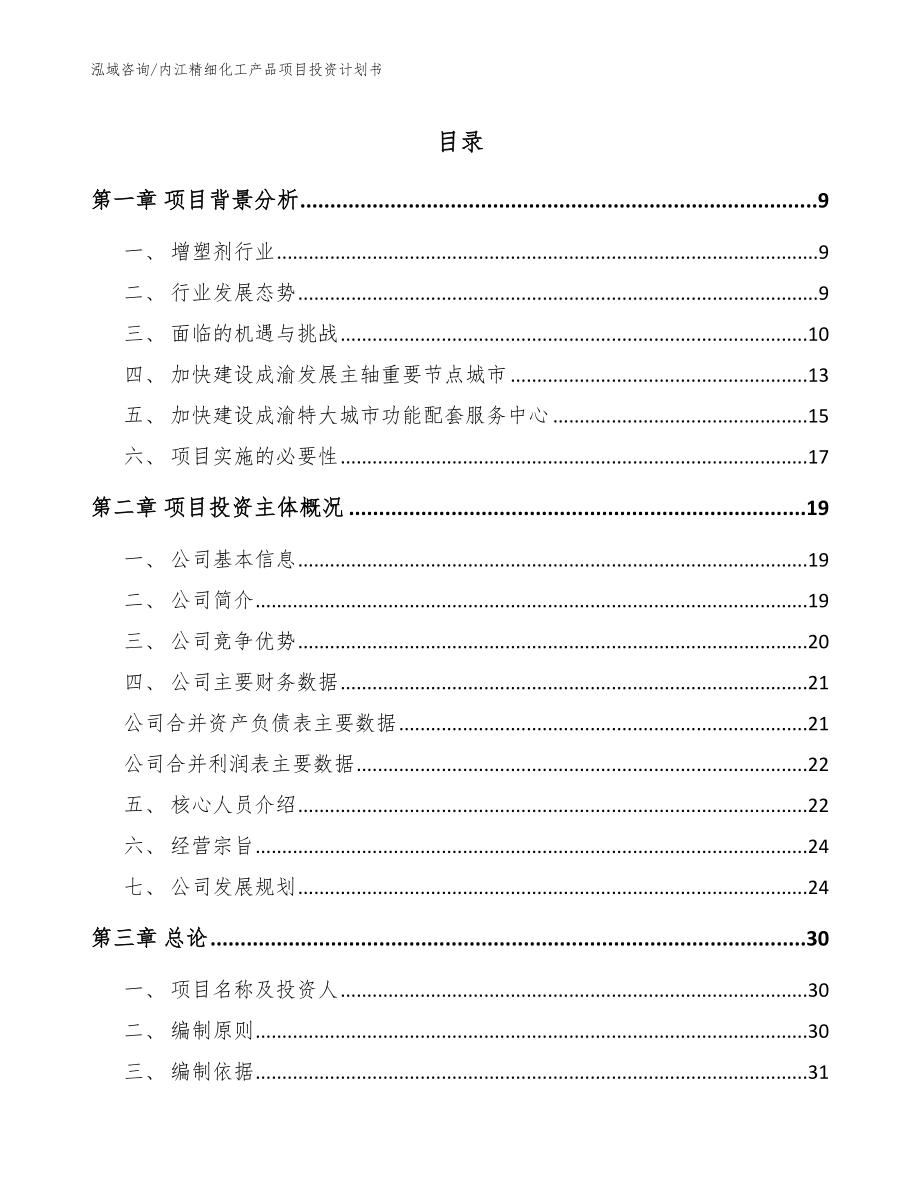 内江精细化工产品项目投资计划书（模板参考）_第1页