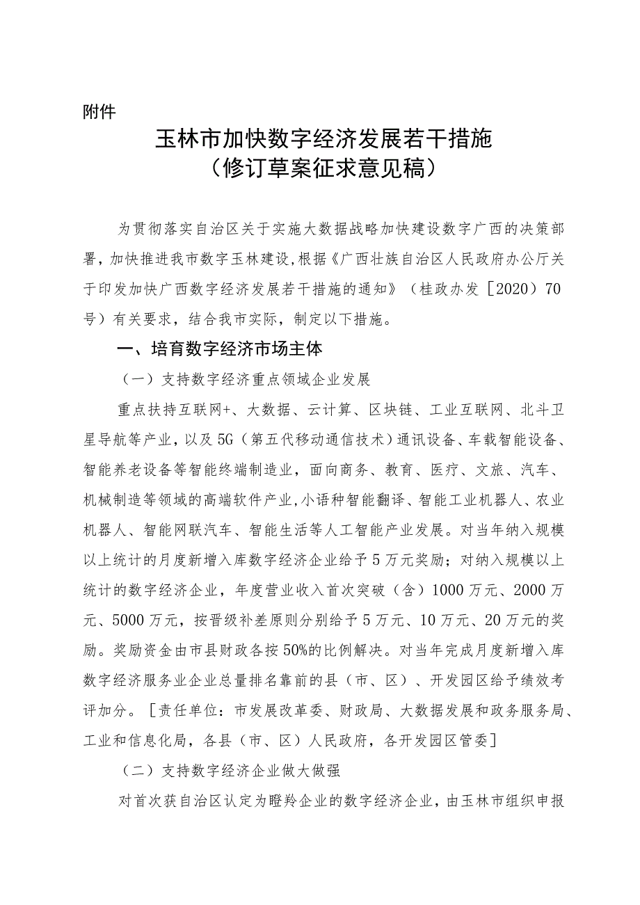玉林市加快数字经济发展若干措施（修订稿）_第1页