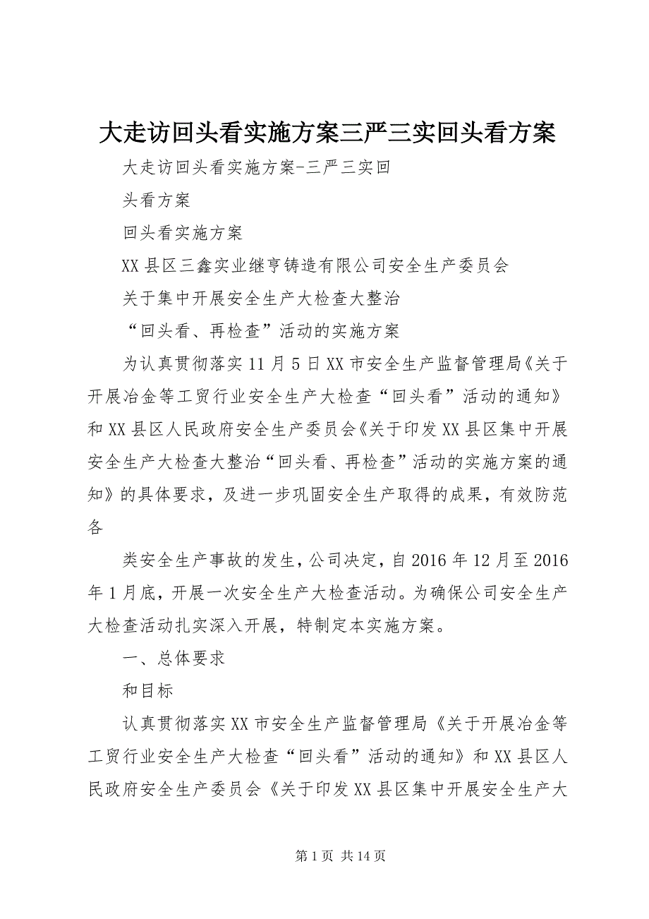 2023年大走访回头看实施方案三严三实回头看方案.docx_第1页