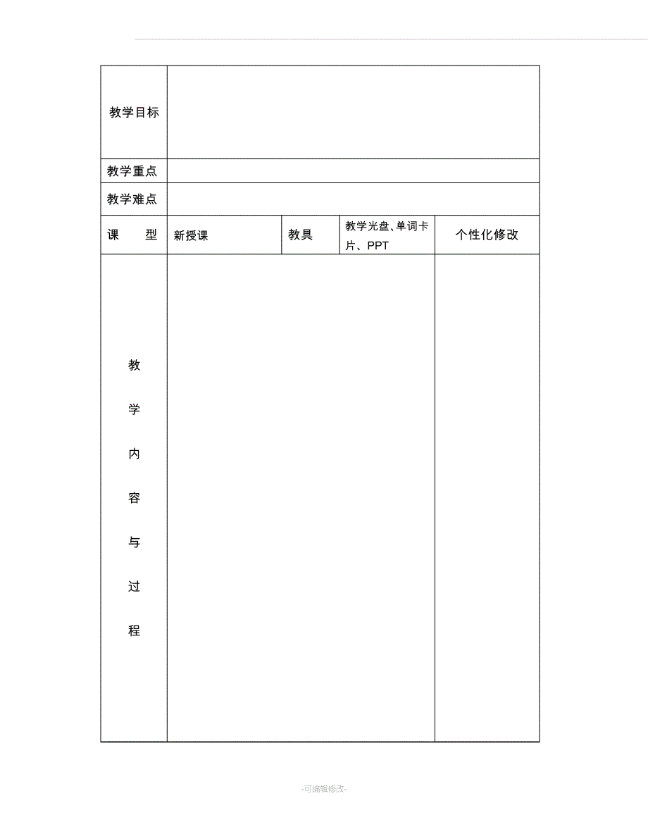 小学英语教案设计表格实用模板_第3页