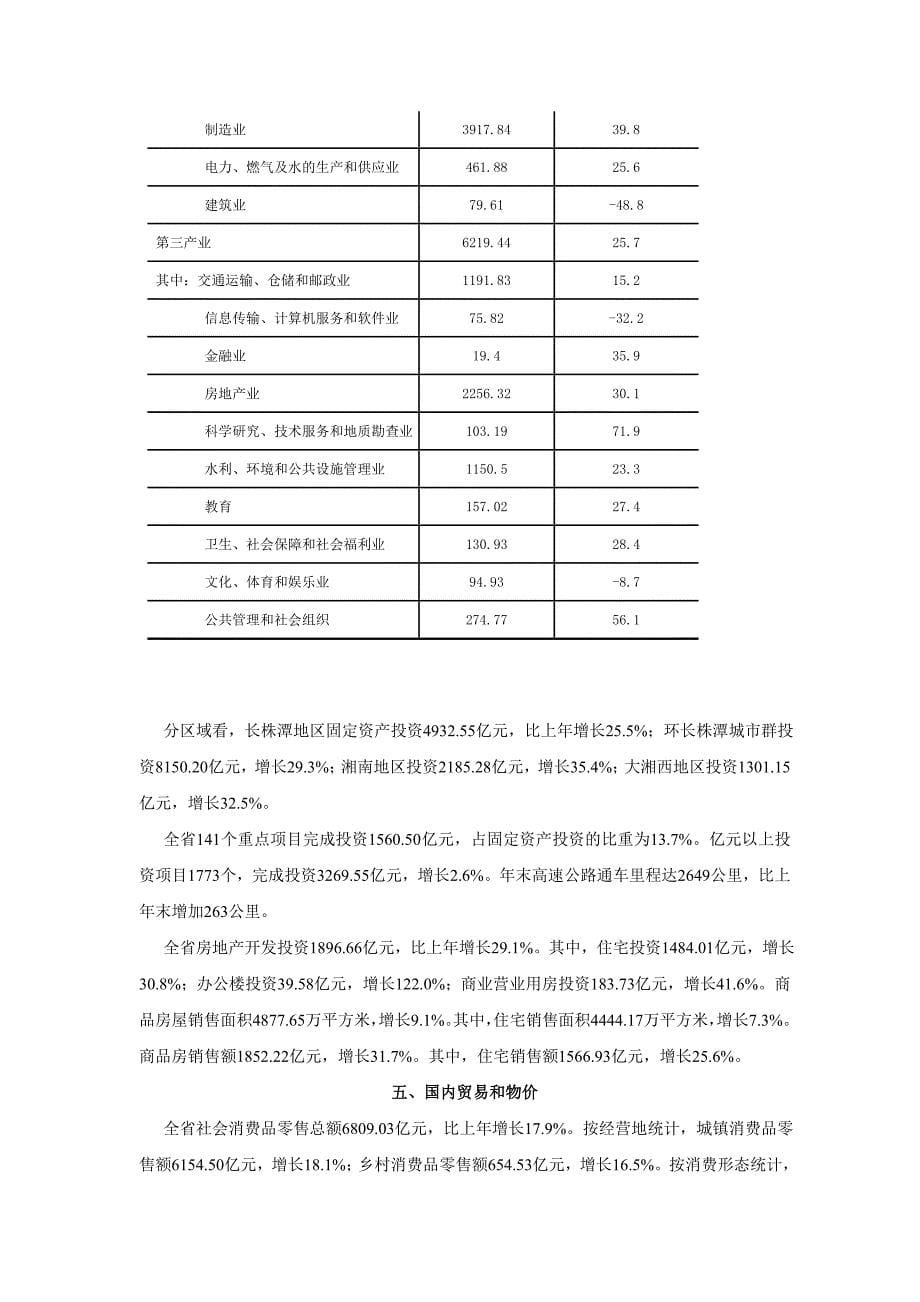 湖南省2011年国民经济和社会发展统计公报.doc_第5页