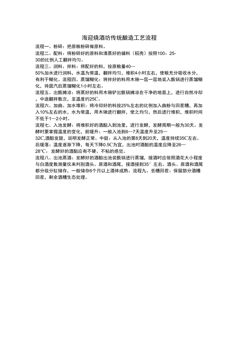 传统古法酿造烧白酒工艺流程_第1页