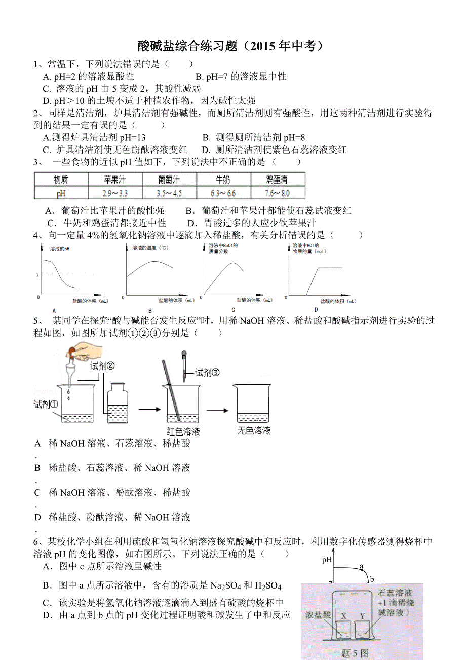 中考化学《酸碱盐》综合练习题_第1页