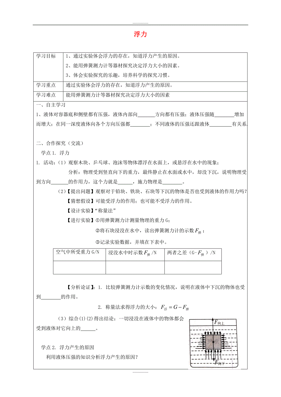 人教版八年级物理下册10.1浮力导学案_第1页