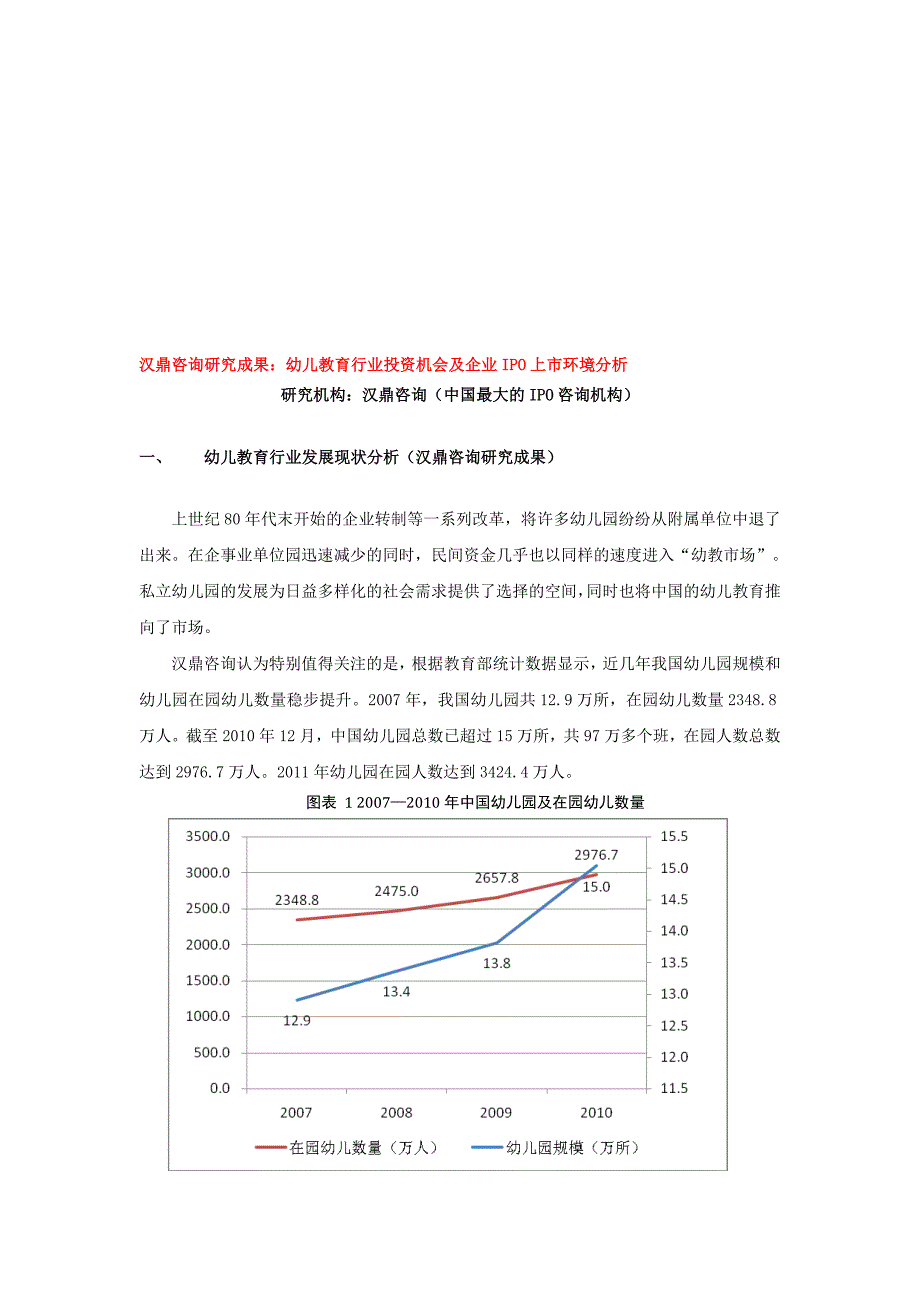 汉鼎咨询研究成果：幼儿教育行业投资机会及企业IPO上市环境分析.doc_第1页