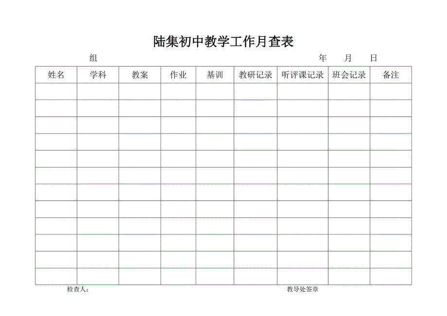 陆集初中教学工作月查表_第1页