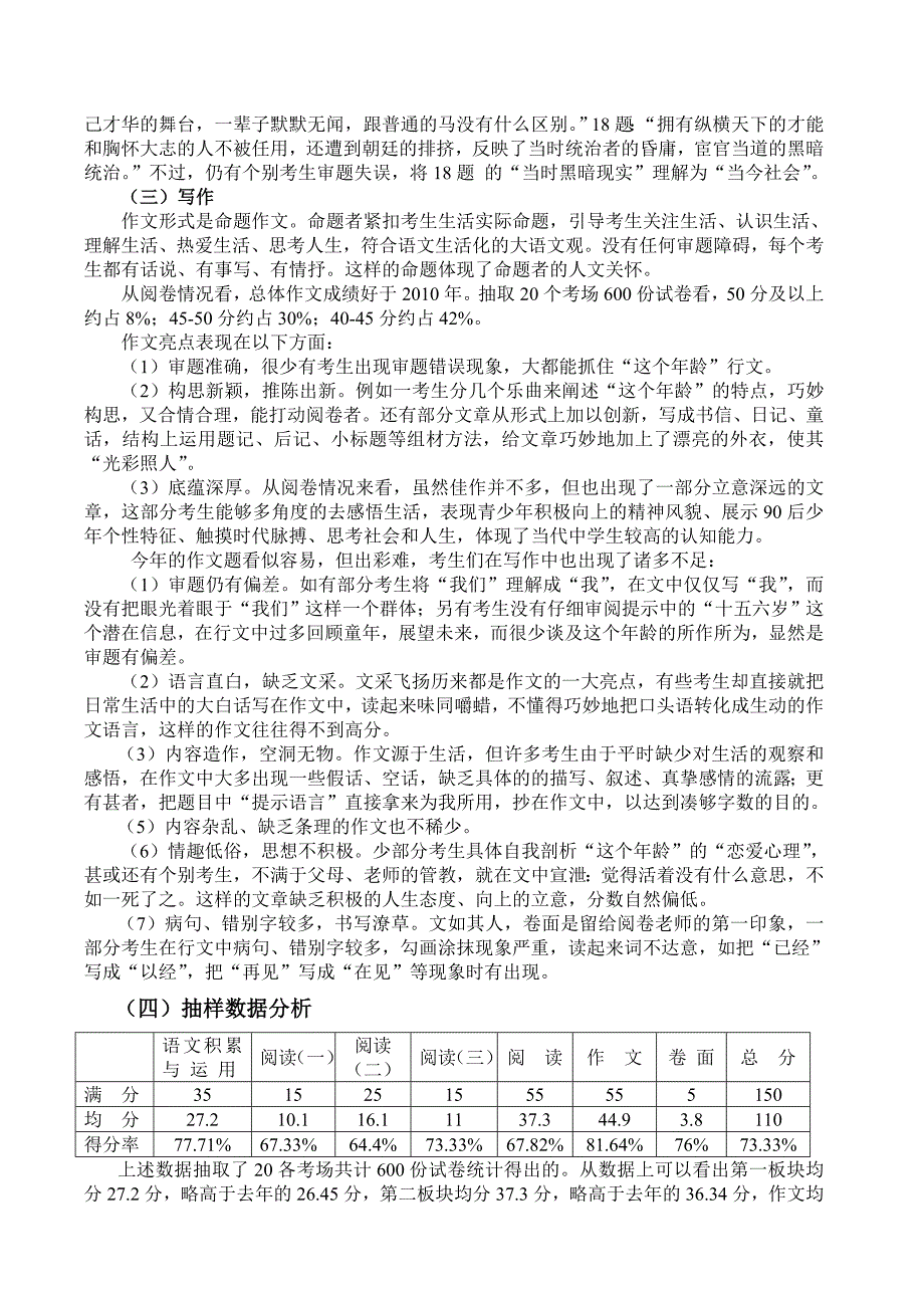 2011年安徽省初中毕业学业考试语文学科试卷分析_第4页