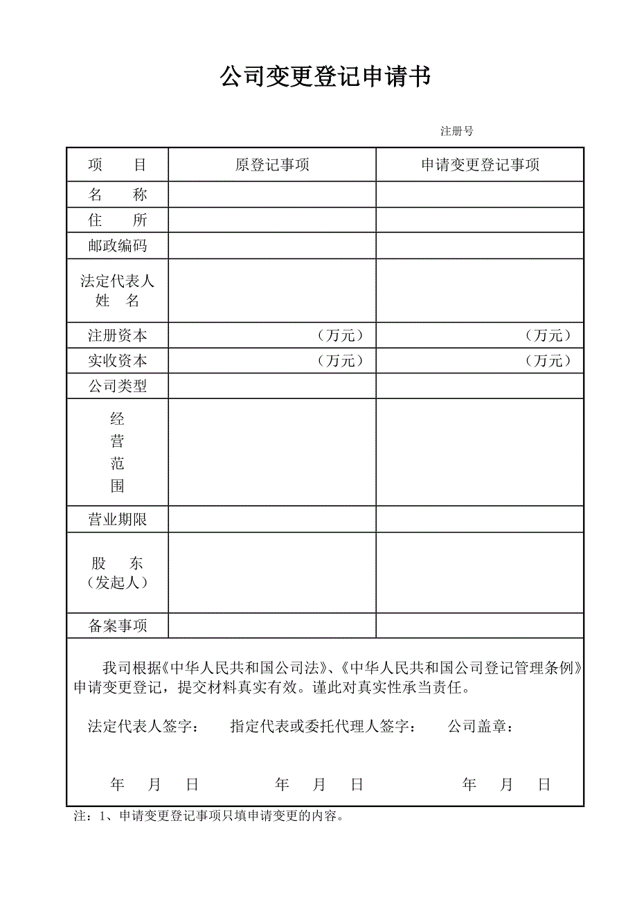 公司变更登记申请表_第1页