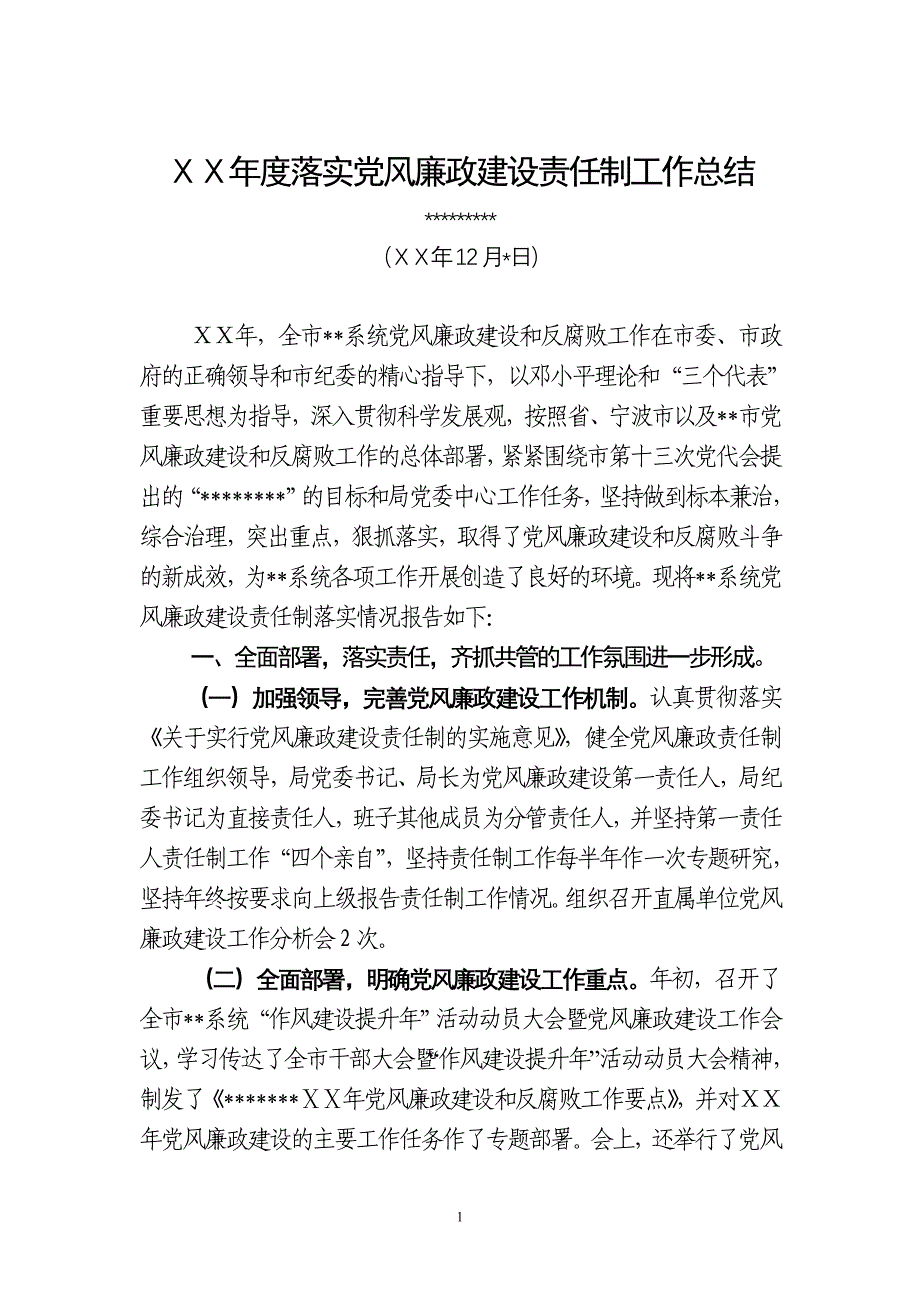 市商务局落实党风廉政建设责任制工作总结_第1页