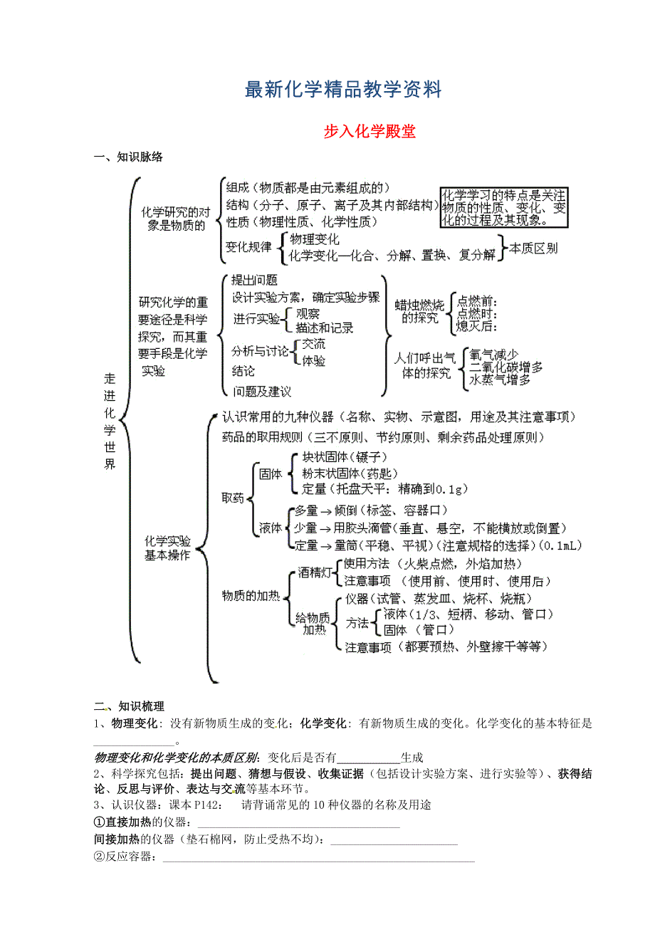 最新鲁教版九年级化学上册 第一单元步入化学殿堂复习导学案_第1页