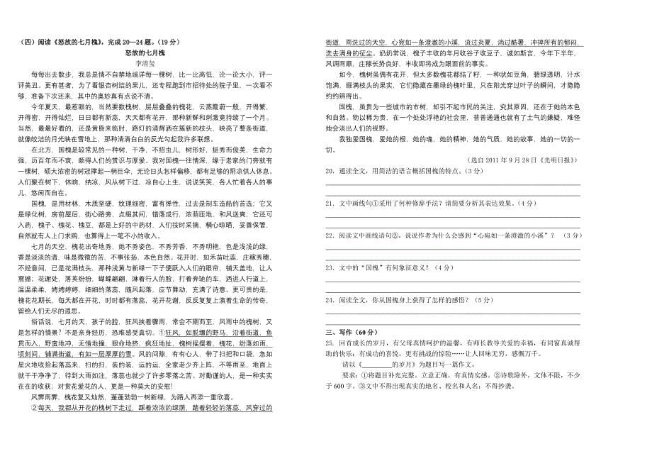 九年级语文中考模拟试卷参考word_第5页