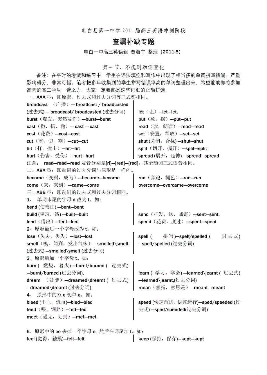 不规则动词和单词拼写错漏总结_第1页