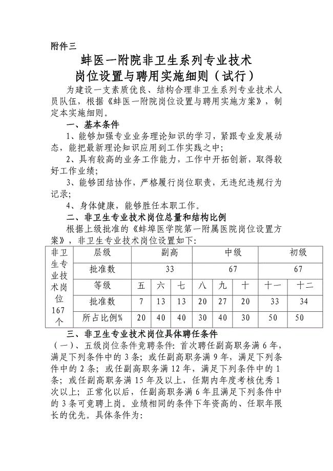 蚌医一附院非卫生系列专业技术岗位设置与聘用实施细则(试行).doc