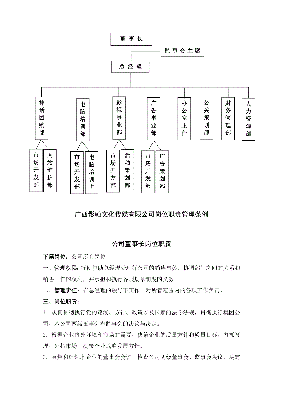 广西影驰文化传媒有限公司岗位说明书_第1页