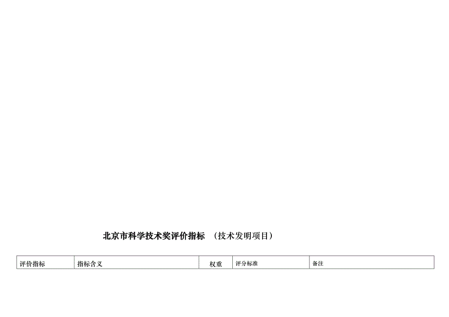 北京市科学技术奖评价指标技术发明项目模板范本_第1页