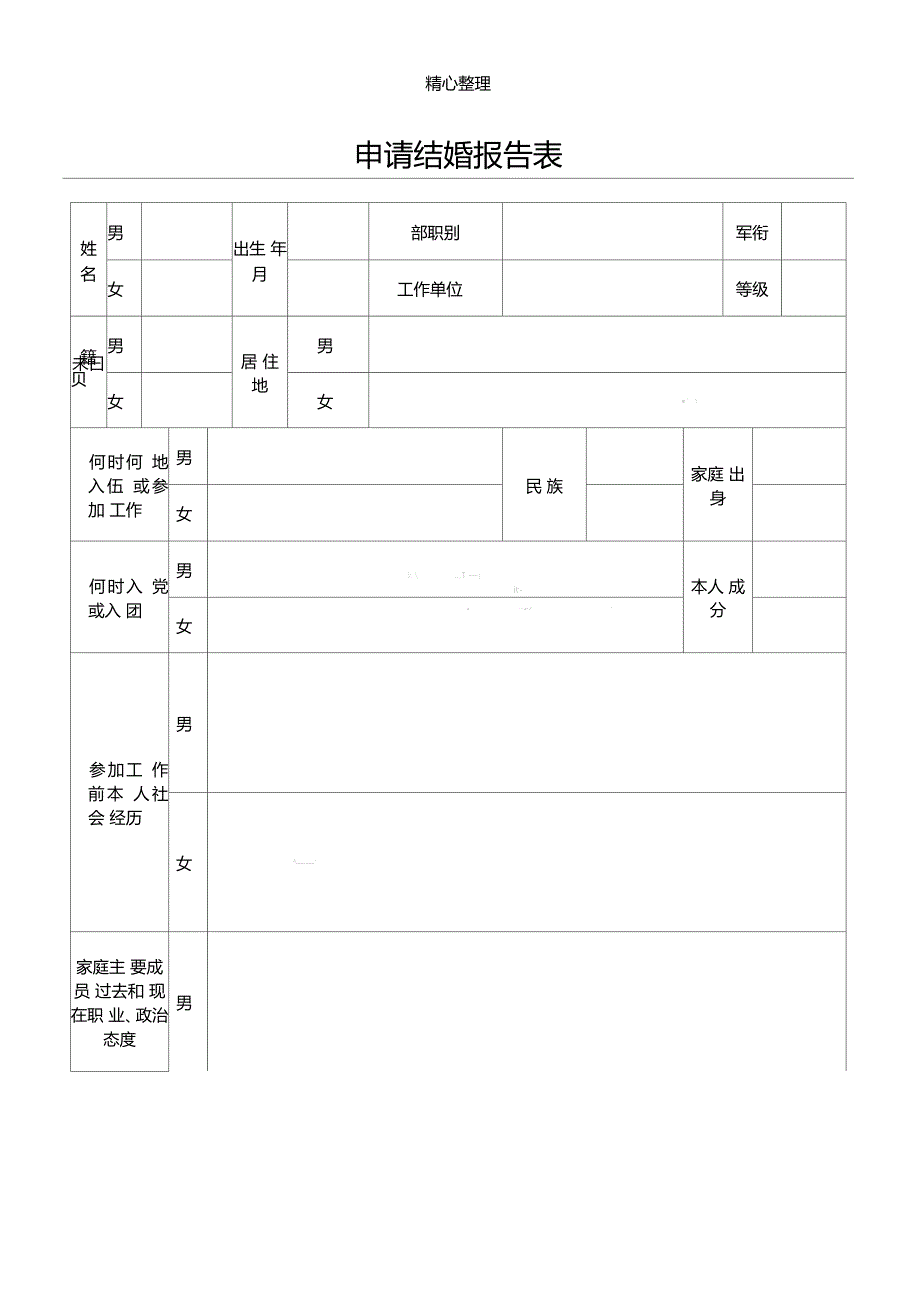 申请结婚分析报告表格模板部队专用_第1页