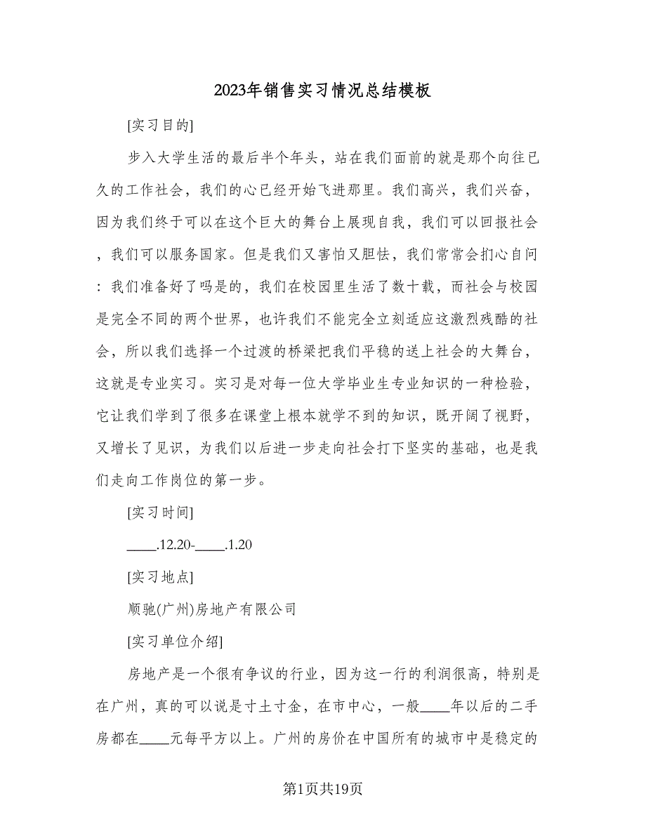 2023年销售实习情况总结模板（四篇）.doc_第1页