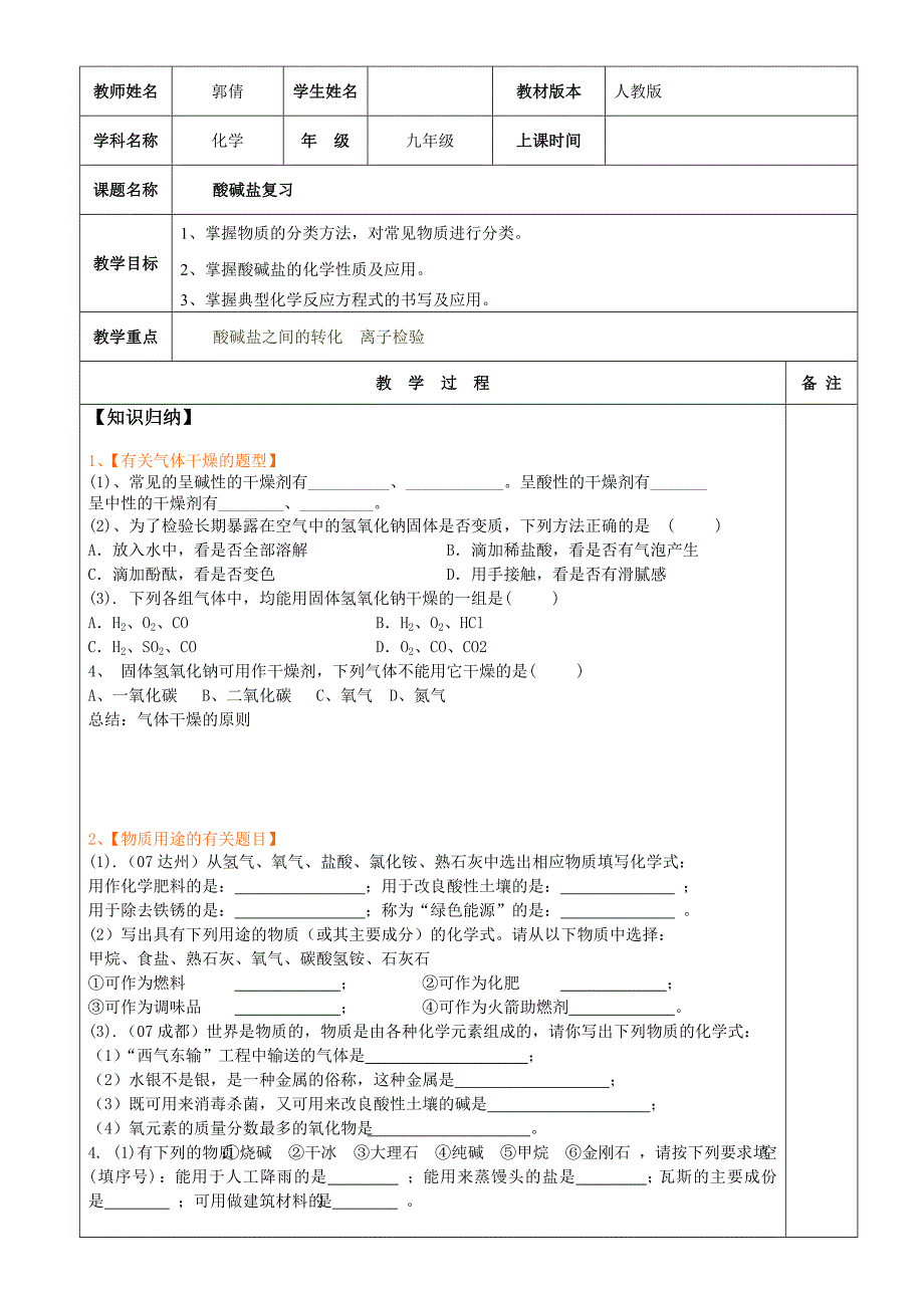 酸碱盐常考题型总结_第1页