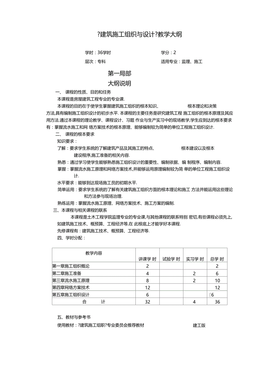 建筑施工组织与设计教学大纲_第1页